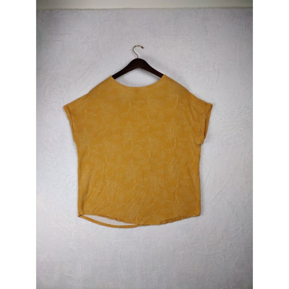 Buffalo David Bitton Womens Mustard Yellow Floral Short‎ Sleeve Top Size L